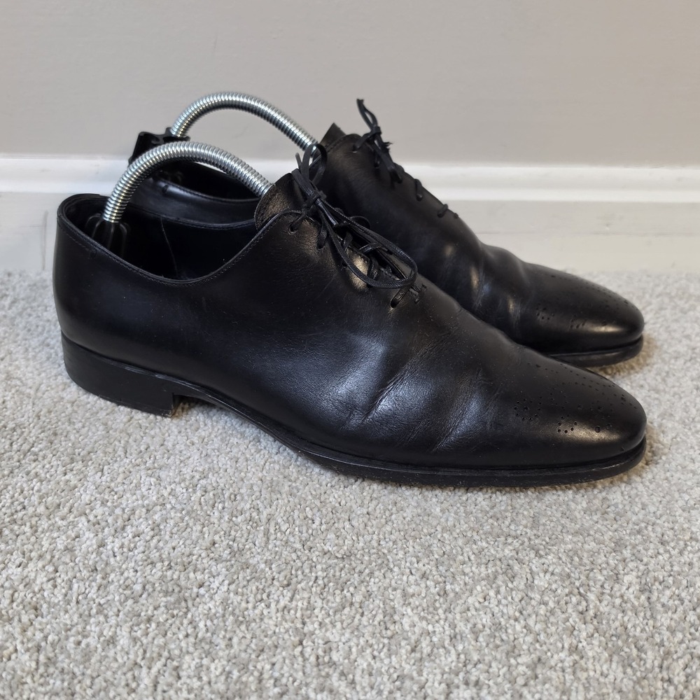 Ermenegildo Zegna Black Leather Oxford Dress Shoes Cap Toe 8.5 US‎ 7.5 EU Italy